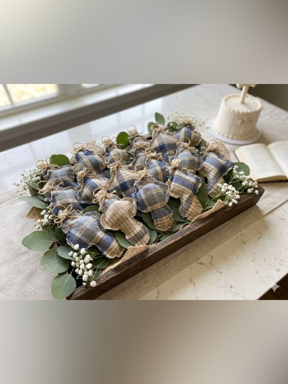 15 Handmade Plaid Cross Event Favors - Full Kit with Packaging